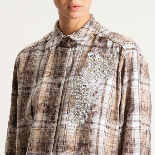 Haveone- Camicia in flanella con patch - beige/moro