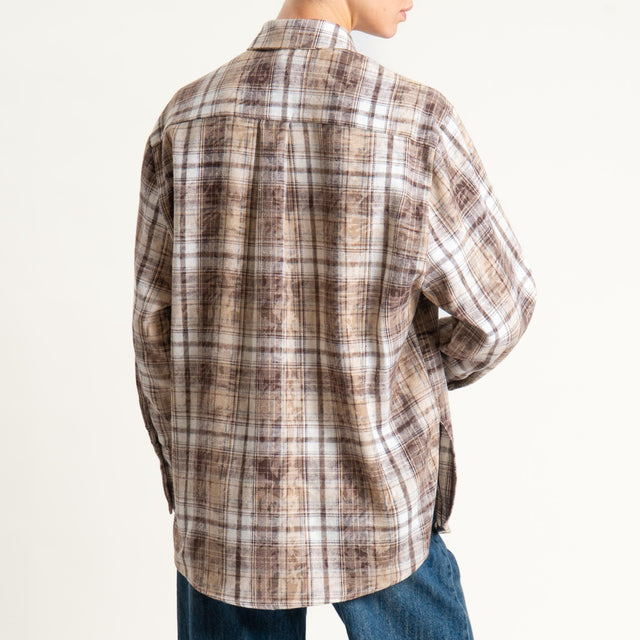 Haveone- Camicia in flanella con patch - beige/moro