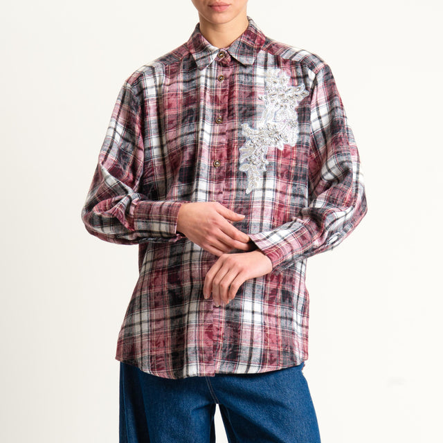 Haveone- Camicia in flanella con patch - bordeaux/nero
