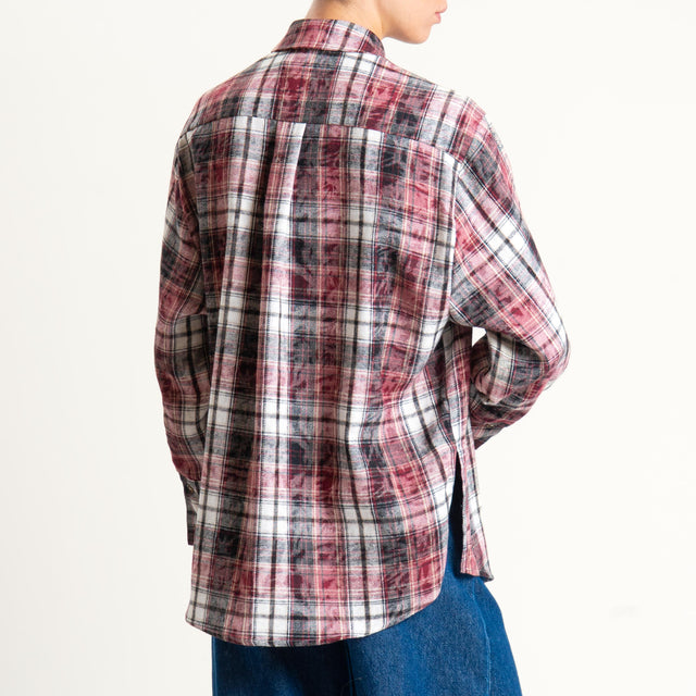 Haveone- Camicia in flanella con patch - bordeaux/nero