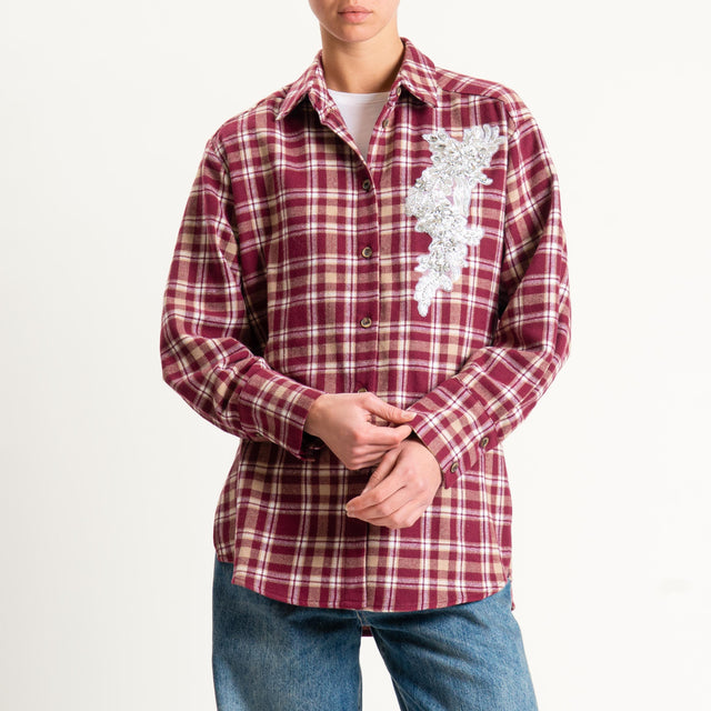 Haveone-Camicia check in flanella con strass - bordeaux/latte/beige