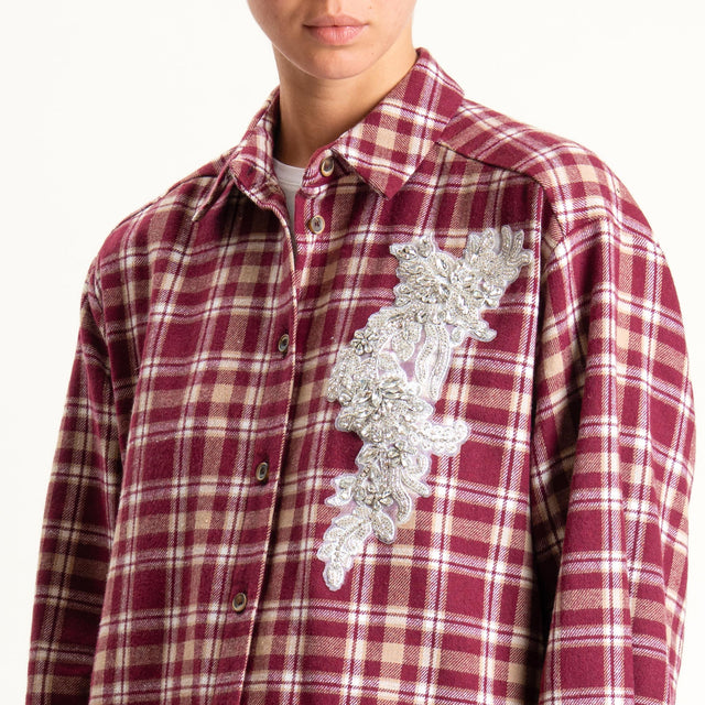 Haveone-Camicia check in flanella con strass - bordeaux/latte/beige