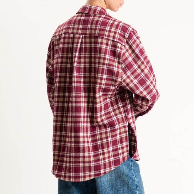 Haveone-Camicia check in flanella con strass - bordeaux/latte/beige