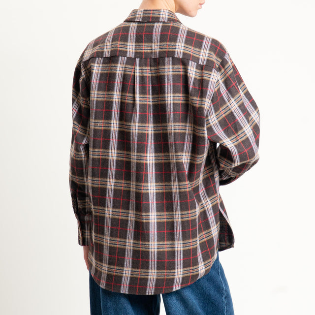 Haveone-Camicia check in flanella con strass - moro/latte/red