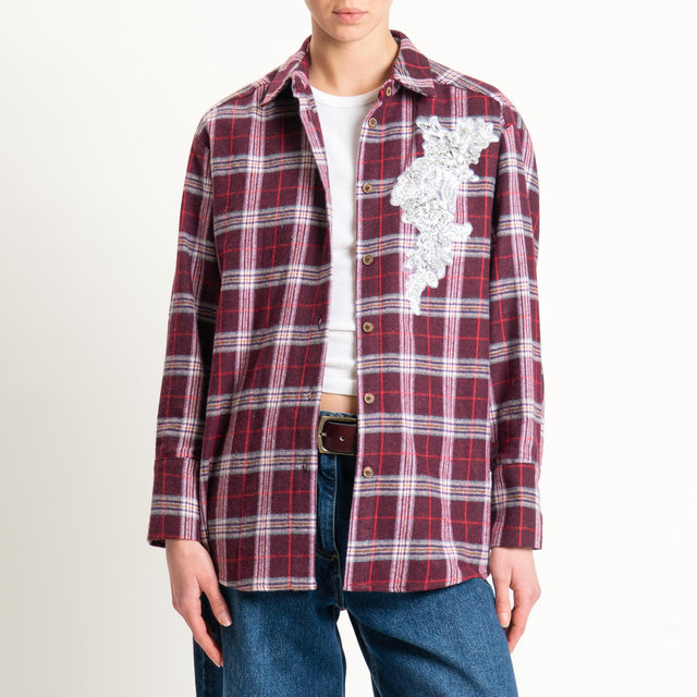 Haveone-Camicia check in flanella con strass - bordeaux/latte/red