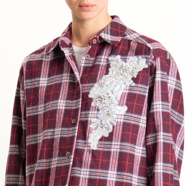 Haveone-Camicia check in flanella con strass - bordeaux/latte/red