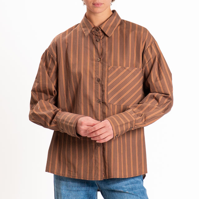 Haveone-Camicia a righe con taschino - moro/bordeaux