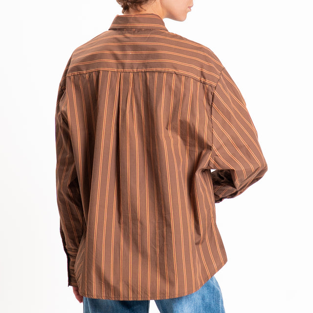Haveone-Camicia a righe con taschino - moro/bordeaux