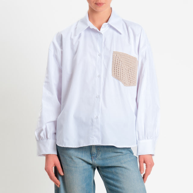 Haveone-Camicia con tasca crochet - bianco/sabbia