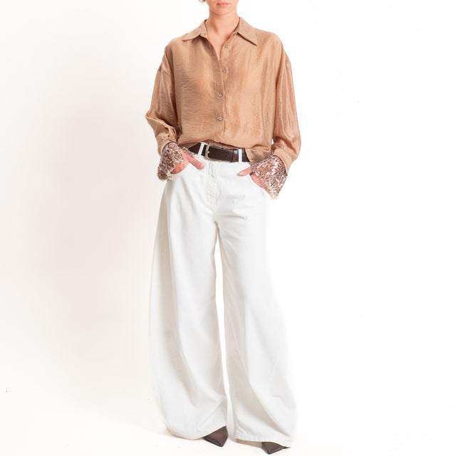 Haveone-Camicia mussola lyocell polsi paillettes - cammello