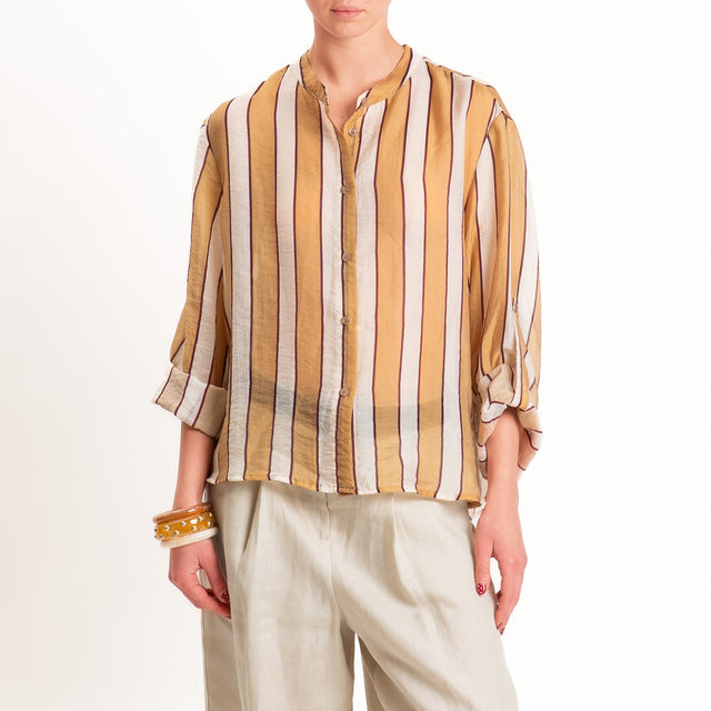 Haveone-Camicia a righe in mussola di lyocell - cammello/burro/india