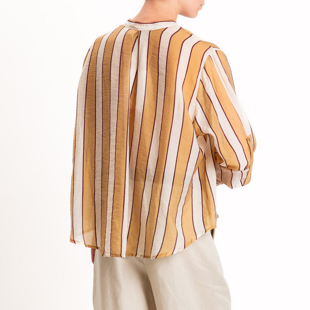 Haveone-Camicia a righe in mussola di lyocell - cammello/burro/india
