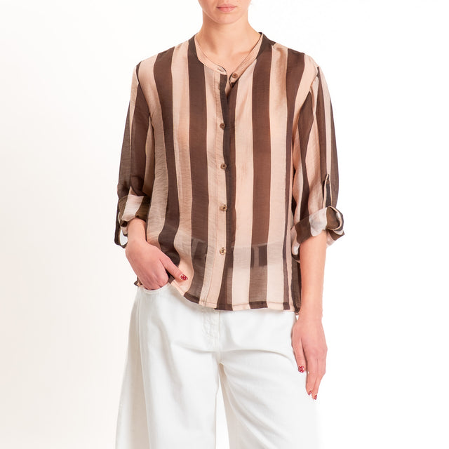 Haveone-Camicia a righe in mussola di lyocell - moro/cipria