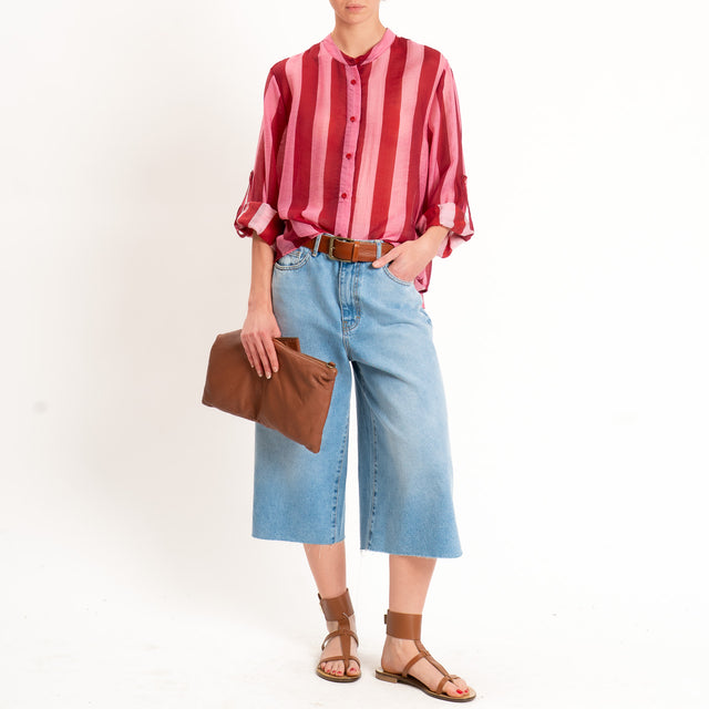 Haveone-Camicia a righe in mussola di lyocell - rosso/fucsia