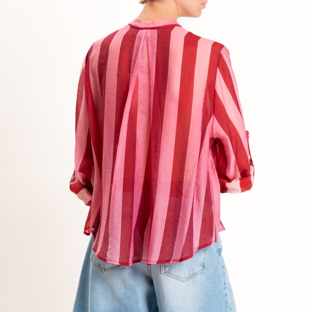 Haveone-Camicia a righe in mussola di lyocell - rosso/fucsia