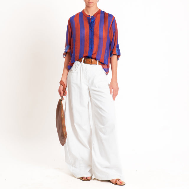 Haveone-Camicia a righe mussola di lyocell - india/bluette