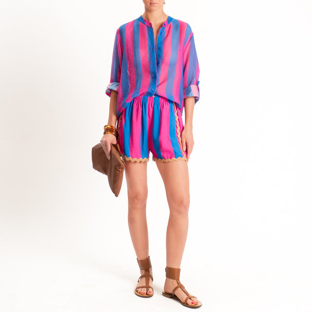 Haveone-Camicia a righe mussola di lyocell - bluette/fucsia