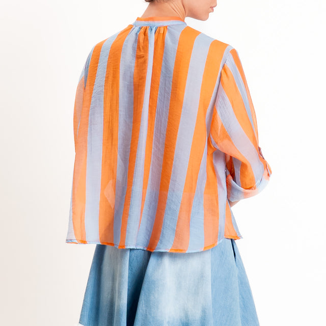 Haveone-Camicia a righe mussola di lyocell - arancio/celeste