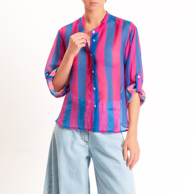 Haveone-Camicia a righe mussola di lyocell - bluette/fucsia