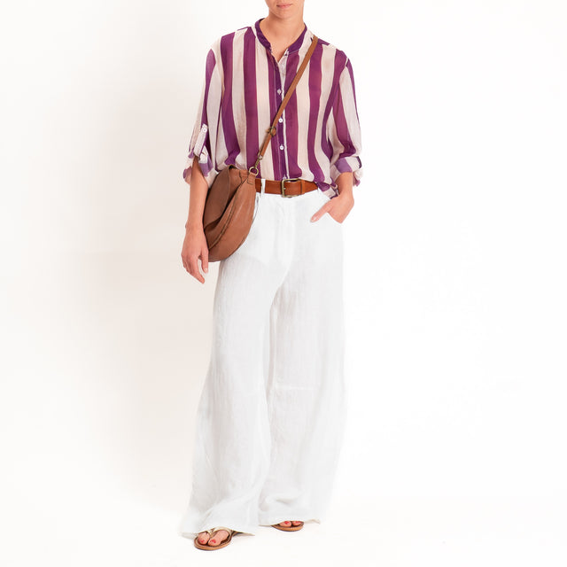Haveone-Camicia a righe mussola di lyocell - burro/viola