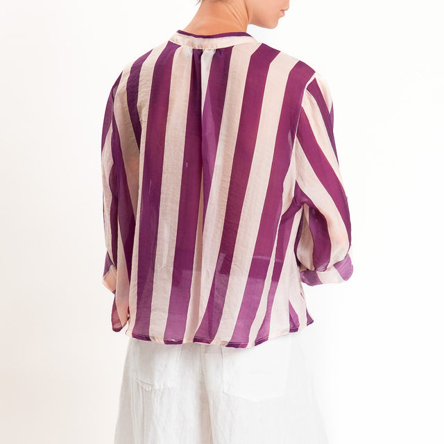 Haveone-Camicia a righe mussola di lyocell - burro/viola
