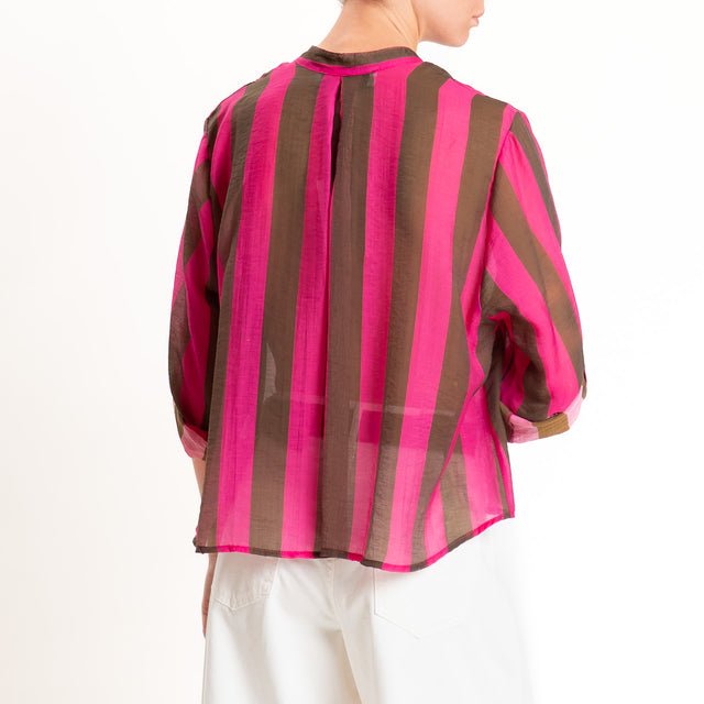 Haveone-Camicia a righe mussola di lyocell - fucsia/moro