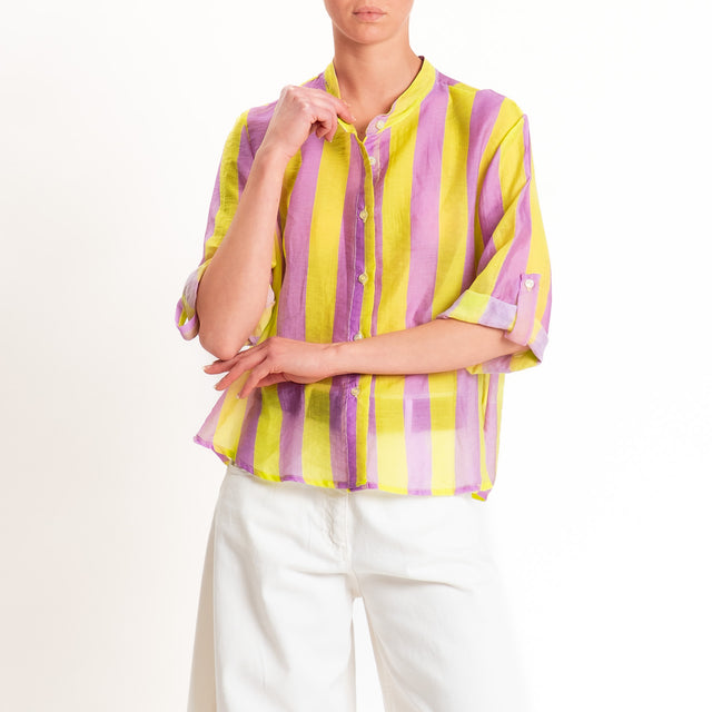 Haveone-Camicia a righe mussola di lyocell - lilla/lime