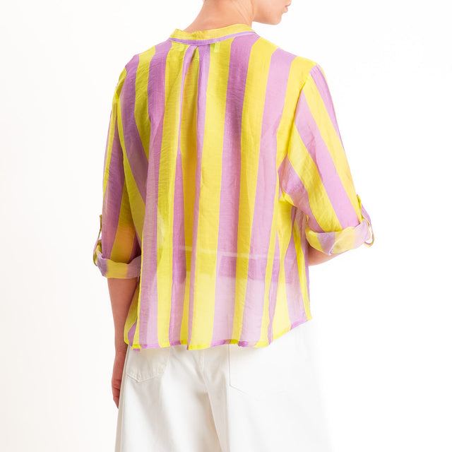 Haveone-Camicia a righe mussola di lyocell - lilla/lime