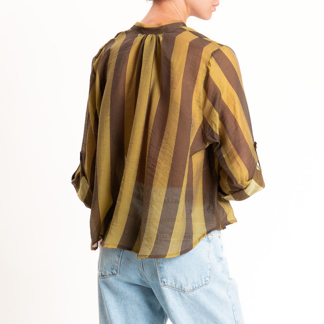 Haveone-Camicia a righe mussola di lyocell - olio/moro