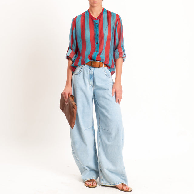 Haveone-Camicia a righe mussola di lyocell - india/turchese
