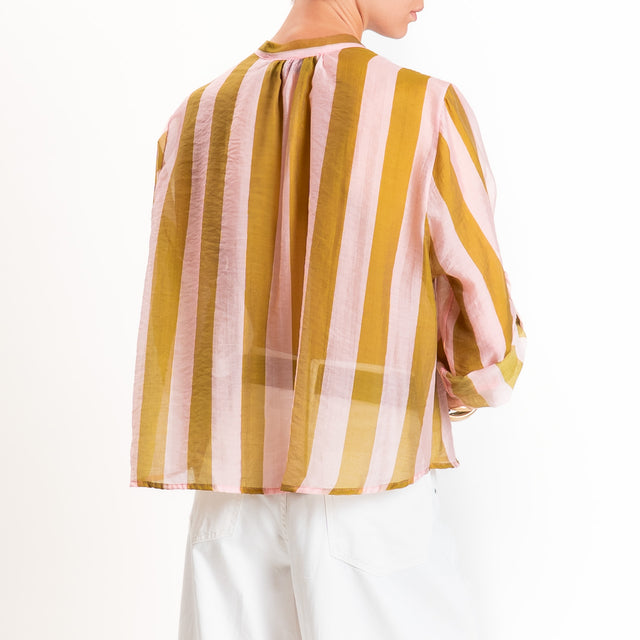 Haveone-Camicia a righe mussola di lyocell - rosa/olio