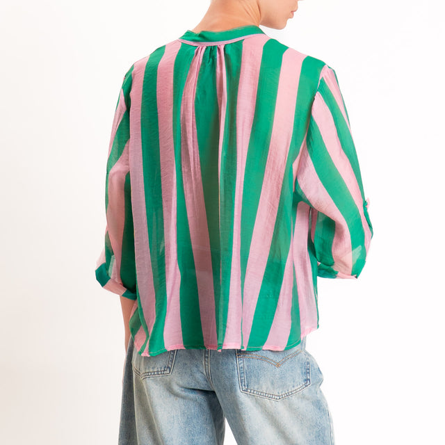 Haveone-Camicia a righe mussola di lyocell - rosa/verde