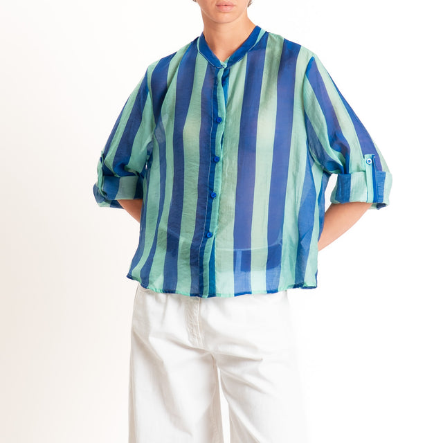 Haveone-Camicia a righe mussola di lyocell - royal/acqua