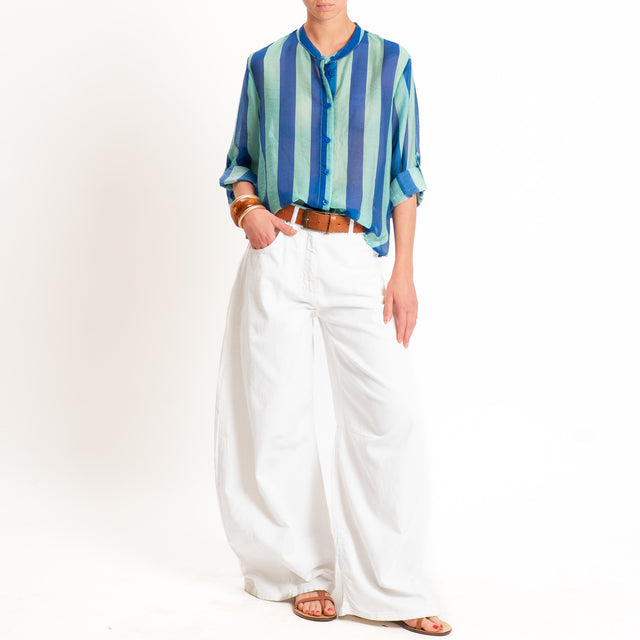 Haveone-Camicia a righe mussola di lyocell - royal/acqua