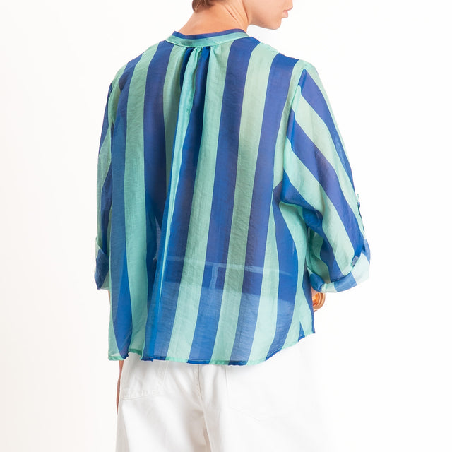 Haveone-Camicia a righe mussola di lyocell - royal/acqua
