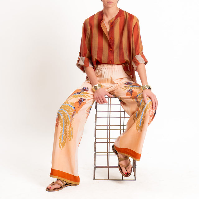 Haveone-Camicia a righe mussola di lyocell - tabacco/india