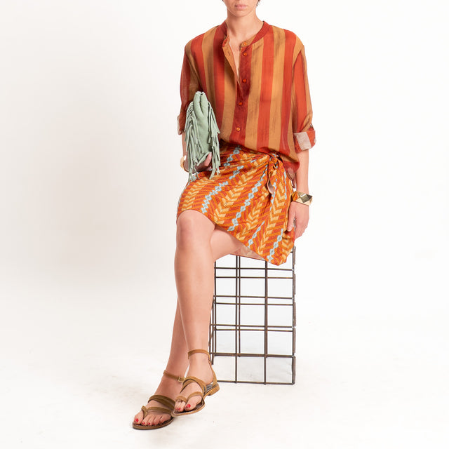 Haveone-Camicia a righe mussola di lyocell - tabacco/india