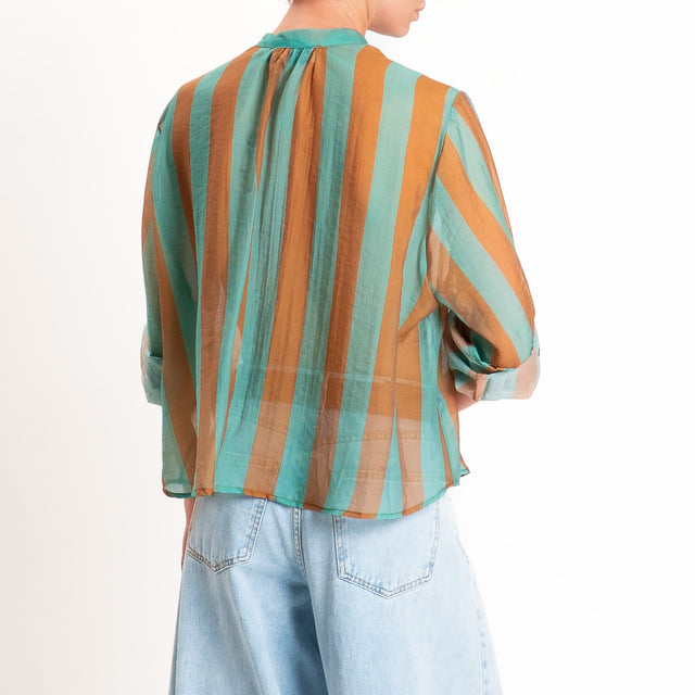 Haveone-Camicia a righe mussola di lyocell - tabacco/turchese
