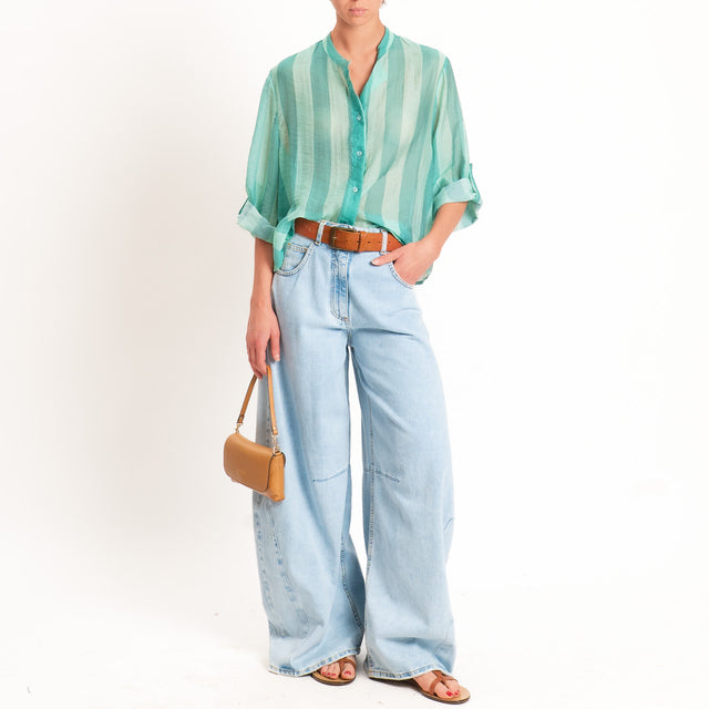 Haveone-Camicia a righe mussola di lyocell - acqua/turchese