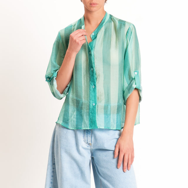 Haveone-Camicia a righe mussola di lyocell - acqua/turchese