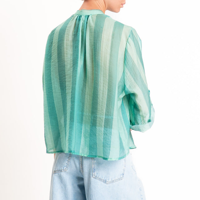 Haveone-Camicia a righe mussola di lyocell - acqua/turchese