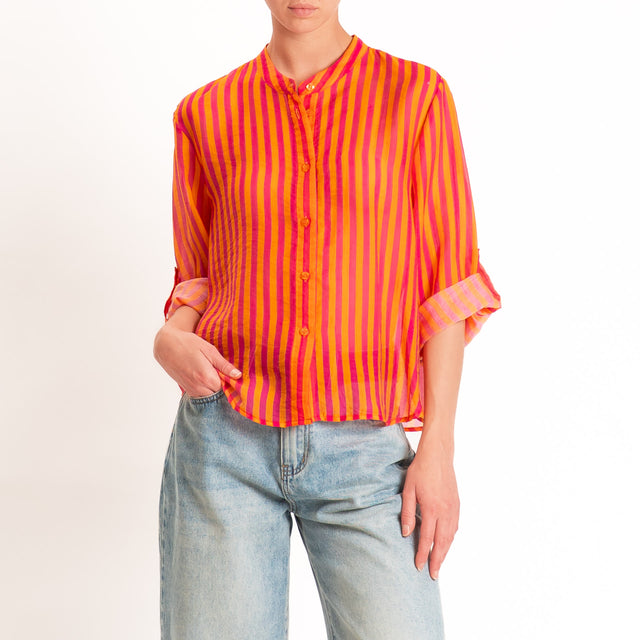 Haveone-Camicia mussola di lyocell a righe - arancio/fucsia