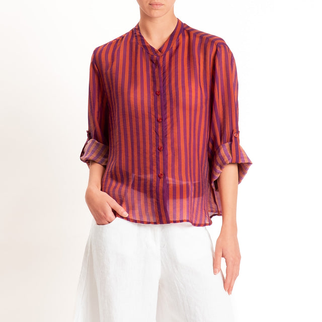 Haveone-Camicia mussola di lyocell a righe - arancio/viola