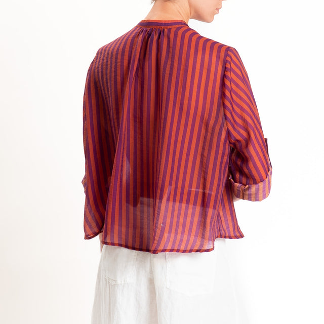 Haveone-Camicia mussola di lyocell a righe - arancio/viola