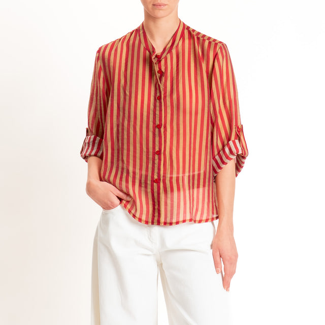 Haveone-Camicia mussola di lyocell a righe - india/tabacco