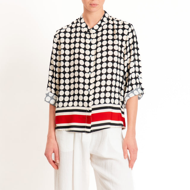 Haveone-Camicia pois collo coreana - nero/burro/rosso
