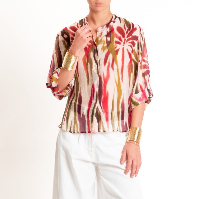 Haveone-Camicia mussola lyocell fantasia tie dye - burro/olio/india