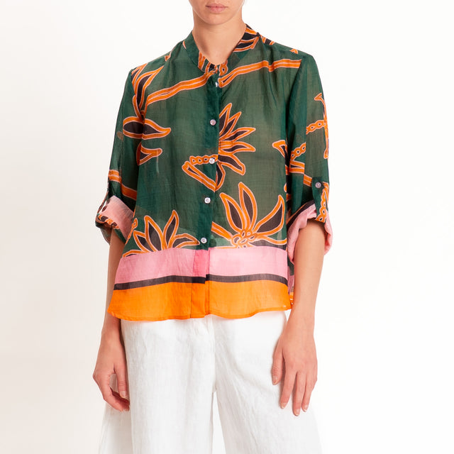 Haveone-Camicia mussola di lyocell fantasia - verde/rosa/orange
