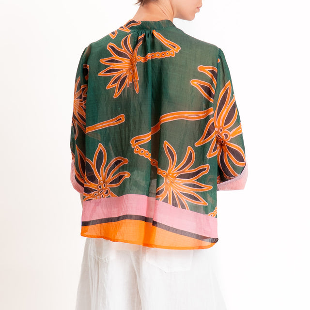 Haveone-Camicia mussola di lyocell fantasia - verde/rosa/orange