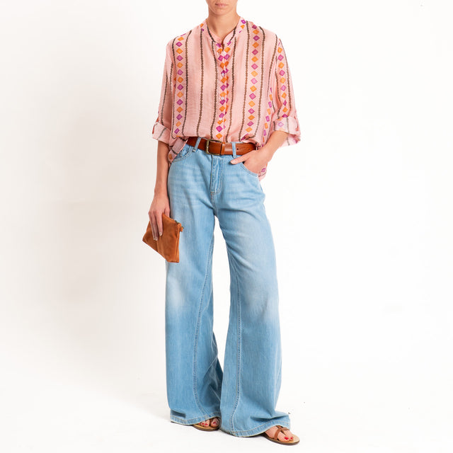 Haveone-Camicia fantasia mussola di lyocell - rosa/moro/magenta